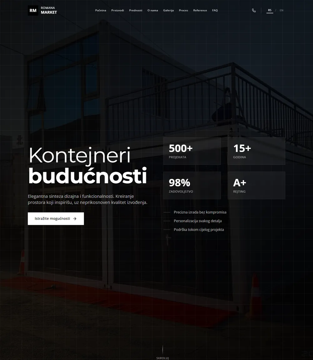 Primjer izrade web stranice - Romana Market industrijski B2B portal | DzemalAds portfolio